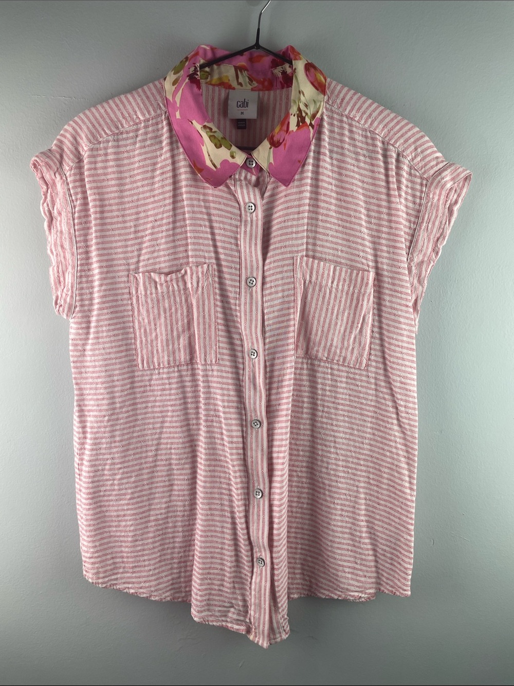CAbi #6512 Pink Striped Button-Front Blouse Size M